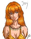  1girl arms_behind_back bikini_top borockman breasts character_name cleavage jewelry joy_(shenmue) large_breasts lips long_hair necklace orange_hair shenmue shenmue_ii smile solo upper_body 