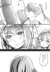  2girls bai_lao_shu bare_shoulders comic elbow_gloves gloves hairband headgear highres houshou_(kantai_collection) kantai_collection long_hair monochrome multiple_girls nagato_(kantai_collection) ponytail translation_request 
