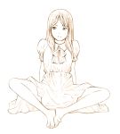  1girl barefoot dress feet feet_together long_hair monochrome original sketch soles solo toes traditional_media yoshitomi_akihito 