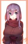  1girl :o azalanz breasts dragon_yukano japanese_clothes long_hair ninja_slayer purple_hair scarf signature solo upper_body violet_eyes 