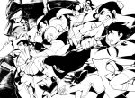  bandana black_hair china_dress chinese_clothes chuujou_shizuo doujin_issei fan gakujin_go giant_robo giant_robo_(mecha) ginrei hat kusama_daisaku long_hair mecha monochrome murasame_kenji ofuda short_hair sideburns taisou tetsugyu undo_(b1006043) youshi 