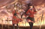  1boy 1girl archer fate/stay_night fate_(series) kanshou_&amp;_bakuya thigh-highs tohsaka_rin toosaka_rin two_side_up unlimited_blade_works white_hair yeluno_meng 