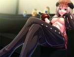  alisa_ilinichina_amiella blue_eyes breasts chozuru cleavage crossed_legs god_eater god_eater_2:_rage_burst god_eater_burst open_clothes open_shirt pantyhose shirt thigh-highs under_boob 