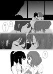  2girls blush casual comic dress finger_to_mouth fukushima_uichi hibike!_euphonium highres kousaka_reina monochrome multiple_girls oumae_kumiko ponytail short_hair translation_request wavy_hair 