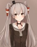  1girl amatsukaze_(kantai_collection) brown_eyes dress guanhian hair_tubes highres kantai_collection long_hair sailor_dress silver_hair solo two_side_up windsock 
