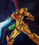  arm_cannon dark_samus from_below highres metroid power_armor projected_inset samus_aran sky space splashbrush star_(sky) starry_sky weapon 