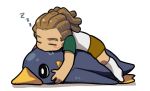  1boy brown_hair child hairlocs inazuma_eleven inazuma_eleven_(series) kidou_yuuto male_focus norun short_hair shorts sleeping socks solo stuffed_animal stuffed_penguin stuffed_toy white_legwear younger zzz 