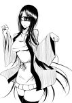  black_hair black_legwear breasts cyclops greyscale hair_ornament hairclip highres long_hair looking_at_viewer monochrome one-eyed open_mouth original sangyou_haikibutsu_(turnamoonright) simple_background sketch sweater_dress thigh-highs very_long_hair white_background wide_sleeves 