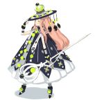  1girl dress hat holding_weapon long_hair looking_at_viewer nangcha original pink_hair simple_background solo white_background yellow_eyes 