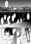  2girls casual cityscape comic dress fukushima_uichi hibike!_euphonium highres kousaka_reina lights monochrome multiple_girls oumae_kumiko short_hair sitting stairs translation_request wavy_hair 