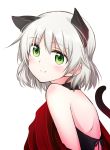 1girl animal_ears blush cat_ears dress green_eyes looking_at_viewer red_dress sanya_v_litvyak short_hair silver_hair simple_background smile solo strike_witches tsuchii_(ramakifrau) upper_body white_background 
