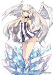  1girl bare_legs blue_eyes dress hair_ornament hand_on_own_chest ice keypot long_hair looking_at_viewer million_chain official_art short_dress silver_hair solo very_long_hair 