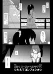  2girls casual cityscape comic dress fukushima_uichi hibike!_euphonium highres kousaka_reina lights monochrome multiple_girls oumae_kumiko translation_request 