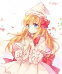  1girl blonde_hair blue_eyes blush bow hair_bow hat lily_white long_hair pf sash solo touhou wide_sleeves 