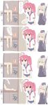  3girls 4koma ahoge blonde_hair blue_eyes c: comic empty_eyes feet highres i-168_(kantai_collection) i-19_(kantai_collection) kantai_collection kiso_(kantai_collection) locker locker_room long_ponytail multiple_girls school_swimsuit school_uniform serafuku silver_bell_(artist) swimsuit translation_request u-511_(kantai_collection) yandere 