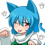  1girl ;p animal_ears blue_hair blush cat_day cat_ears cat_tail katsumi5o looking_at_viewer one_eye_closed paw_pose paw_print red_eyes solo tail tatara_kogasa tongue tongue_out touhou upper_body 
