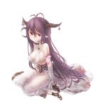  1girl antenna_hair bandages black_gloves black_hair breasts cleavage danua dress gloves granblue_fantasy hair_between_eyes horns jewelry large_breasts long_hair looking_at_viewer necklace po_ni pointy_ears red_eyes solo 