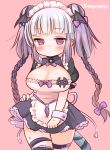  1girl alternate_costume black_hair breasts cleavage cleavage_cutout double_bun enmaided haku_(p&amp;d) head_wings large_breasts long_hair maid marshmallow_mille multicolored_hair puzzle_&amp;_dragons solo tail thigh-highs tiger_tail violet_eyes white_hair zettai_ryouiki 