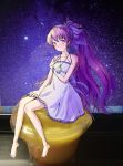  1girl absurdres hair_ribbon highres jewelry pendant pudding purple_hair ribbon ryuugajou_nanana ryuugajou_nanana_no_maizoukin sky spoon star_(sky) starry_sky violet_eyes 