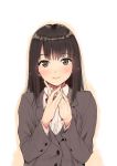  1girl black_eyes black_hair blush fingers_together hareno_chiame long_hair looking_at_viewer school_uniform smile solo upper_body 