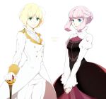  aldnoah.zero amy26 asseylum_vers_allusia bangs blue_eyes blunt_bangs bob_cut cane cravat dress formal green_eyes hairband lemrina_vers_envers pants puffy_sleeves purple_hair short_hair smile 