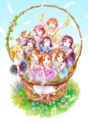  6+girls ayase_eli basket everyone hoshizora_rin jason_(kaiten_kussaku_kikou) koizumi_hanayo kousaka_honoka looking_at_viewer love_live!_school_idol_project minami_kotori multiple_girls nishikino_maki smile sonoda_umi toujou_nozomi yazawa_nico 