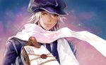  1boy asino brown_eyes gauche_suede gloves hat letter silver_hair sky smile solo star_(sky) starry_sky tegami_bachi uniform 