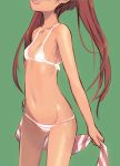  1girl bikini brown_hair fang head_out_of_frame kantai_collection libeccio_(kantai_collection) lowres navel open_mouth shimada_fumikane small_breasts solo striped striped_bikini striped_swimsuit swimsuit twintails 