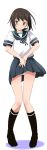  1girl blush brown_hair fubuki_(kantai_collection) green_eyes kanoe kantai_collection long_hair panties pantyshot school_uniform serafuku socks standing underwear 