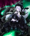  1girl breasts destroyer_hime hair_ornament highres kantai_collection long_hair looking_at_viewer mouth_hold silver_hair skirt solo thigh-highs tsukineko very_long_hair violet_eyes 