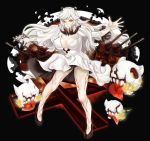  1girl breasts cannon cleavage dress horns jilllxlxl kantai_collection large_breasts long_hair looking_at_viewer midway_hime pale_skin shinkaisei-kan smile solo veins white_dress white_hair white_skin yellow_eyes 