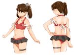  1girl adapted_costume arm_ribbon brown_eyes brown_hair kantai_collection long_hair midriff ojipon ribbon ryuujou_(kantai_collection) solo swimsuit twintails 