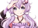  1girl :q bare_shoulders collarbone face hair_ornament long_hair looking_at_viewer low_twintails nail_polish portrait purple_hair purple_nails simple_background solo tongue tongue_out twintails violet_eyes vocaloid white_background yamagara yuzuki_yukari 