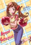  1girl absurdres brown_eyes brown_hair cherry food fruit highres isedaichi_ken long_hair precure precure_all_stars_new_stage:_mirai_no_tomodachi sakagami_ayumi solo twintails 