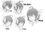  1girl absurdres ade-nyungsep ahoge blush expressions hair_ornament highres monochrome open_mouth original shaded_face short_hair smile 