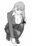  1girl breasts chalk cleavage derivative_work formal glasses long_hair monochrome original pantyhose sketch skirt_suit solo suit ueyama_michirou 