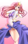  1girl gloves gundam gundam_seed gundam_seed_destiny hair_ornament leotard long_hair meer_campbell pink_hair skirt star_hair_ornament tonpuu violet_eyes 