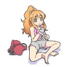  1girl boxing_gloves crossed_legs idolmaster idolmaster_cinderella_girls moroboshi_kirari ponytail rodney shorts symbol-shaped_pupils tank_top 