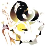  1girl abstract arm_support black_hair galaxy jitome looking_up open_hand original personification planetary_ring simple_background sitting solo star tagme tofuvi white_background 