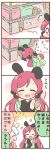  /\/\/\ 0_0 2girls 4koma ^_^ animal_ears apron blush bow bunny_hair_ornament closed_eyes comic commentary_request detached_sleeves hair_ornament multiple_girls original potato rabbit_ears redhead smile translation_request twintails ususa70 white_hair 