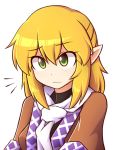  1girl blonde_hair green_eyes looking_at_viewer mizuhashi_parsee pointy_ears short_hair simple_background solo touhou white_background wool_(miwol) 