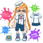  1girl blush hat inkling nintendo orange_eyes orange_hair pisho pointy_ears sailor_collar sailor_hat shoes short_sleeves shorts sneakers splatoon squid suspenders tentacle_hair 