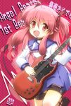  1girl angel_beats! demon_tail fang guitar instrument long_hair pink_eyes pink_hair school_uniform scp serafuku tail twintails two_side_up yui_(angel_beats!) 
