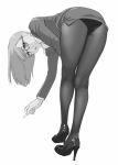  1girl ass bent_over chalk derivative_work formal glasses high_heels long_hair miniskirt monochrome original panties panties_under_pantyhose pantyhose skirt skirt_suit solo suit ueyama_michirou underwear 