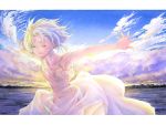  1girl clouds dress faux_traditional_media highres naka_(nicovideo14185763) original sky solo white_dress 