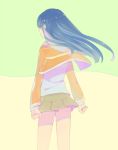 1girl blue_hair floating_hair from_behind kuga_natsuki long_hair long_sleeves miniskirt my-hime simple_background skirt solo tuhut wind 