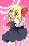  1girl ascot blonde_hair blush_stickers bow fang gin&#039;you_haru hair_bow highres open_mouth outstretched_arms red_eyes rumia solo sparkle touhou 