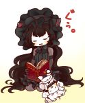  2girls black_hair book chibi dress drooling hairband holding holding_book horns isolated_island_oni kantai_collection kobone lolita_hairband long_hair lying mittens multiple_girls navel northern_ocean_hime shinkaisei-kan sitting sleeping_on_person translation_request very_long_hair wariza white_dress white_hair white_skin 