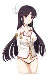  1girl black_hair bottomless hair_ribbon hiyou_(kantai_collection) japanese_clothes kantai_collection long_hair panties ribbon takaoka_nanase underwear 