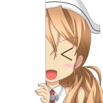  &gt;_&lt; 1girl :d brown_eyes brown_hair hat kantai_collection littorio_(kantai_collection) long_hair looking_at_viewer nagineko open_mouth peeking_out simple_background smile solo transparent_background xd 